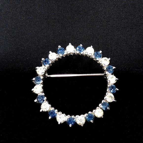 Vintage Panetta Blue Clear Rhinestone Wreath Brooch Rhodium Plated 1960s - Picture 5 of 10